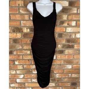 Misguided Women’s Petite Sleeveless Slinky Midi Ruched Black Dress 4 Petite